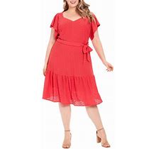 London Times Tiered Flutter Sleeve Eyelet Midi Dress - Casual Dresses Size 16W
