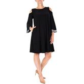 Women's Nina Leonard Sequin Cold-Shoulder Dress, Size: Large, Black