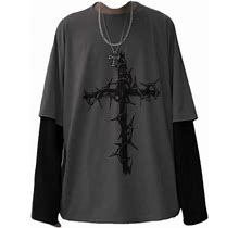 Grunge Gothic Clothes Harajuku Fashion Alt Emo Clothing Oversized Casual Long Sleeves Crewneck T-Shirt Tee Streetwear