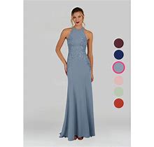 Azazie Trumpet/Mermaid Halter Sweep Train Stretch Crepe Mother Of The Bride Dresses, Dusty Blue , Size A14-Azazie Tyra