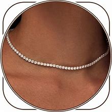 Zeffy Tennis Necklace For Women, 18K Gold/Silver Plated Rhinestone Choker Necklaces Dainty Zirconia Cut Faux Diamond Chain Wedding Jewelry For Women