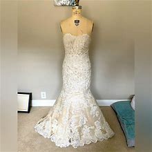 Martina Liana Dresses | Wedding Dress - Lace Appliqu, Strapless, With Bustle | Color: Cream | Size: 4