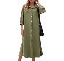 Sopliagon Women Cotton And Linen Shirt Dress Casual Loose Maxi Dresses