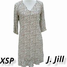 J. Jill Dresses | J Jill Shift Dress 3/4 Sleeves V Neck Small Petite See Measures Tan Floral Euc | Color: Brown/Cream | Size: Xsp