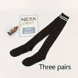 1/3 Pair Warm And Stylish Over The Knee Knit Socks For Women - Preppy Thermal Winter High Stocks With Thickened Material,Black,Budget-Friendly,Temu
