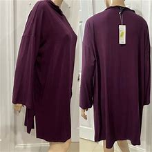 Eileen Fisher Dark Burgundy Jersey Hibiscus Shift Casual Dress $178 Sz