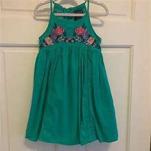 Cynthia Rowley Dresses | Embroidered Flower Dress Emerald Green Size 2T | Color: Green/Pink | Size: 2Tg