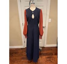 Roksanda Pants & Jumpsuits | Roksanda Navy Blue & Orange Keyhole Long Sleeve Jumpsuit, Size 8 (Us), 12 (Uk) | Color: Blue/Orange | Size: 8