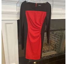 Dkny Women's Long Sleeve Jewel Neck Knee Length Sheath Dress Black