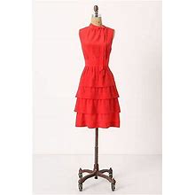Anthropologie Ruffled Oska Silk Dress Size 10 Red Silk