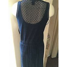Dkny Jeans Women's Indigo, Crochet Trim Sleeveless Maxi Dress Sz S