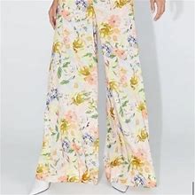 Zara Pants & Jumpsuits | Nwt Zara High Waisted Wide Leg Floral Pants Xs | Color: Cream/Yellow | Size: Xs