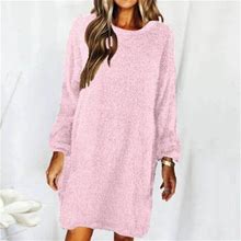Caicj98 Fall Clothes For Women 2023 Women's Hollow Out Square Neck Mini Dress Elegant Long Lantern Sleeve Casual Tie Waist Sweater Dresses Pink,XL
