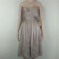 Bcbgmaxazria Dresses | [Bcbg] Ruched Silk Strapless Flower Belted Dress | Color: Tan | Size: 2