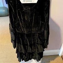 Banana Republic Dresses | Womens Designer Ruffle Black Velvet Short Dress | Color: Black | Size: 2