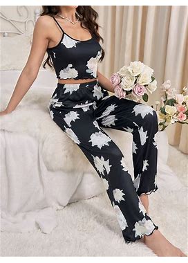 Women's Floral Print Pajama Set,M