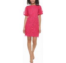 Eliza J Women's 3D Floral-Appliqued Puff-Sleeve Dress - Hot Pink - Size 6