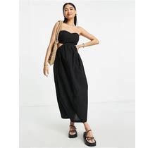Topshop Bandeau Crochet Cut Out Strapless Dress In Black - Black (Size: 6)