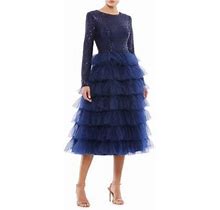Mac Duggal Women's Sequined Tea-Length Dress - Midnight - Size 10