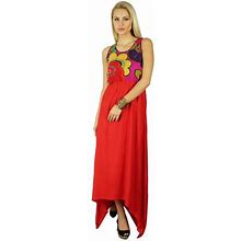 Bimba Women Long Dress Asymmetrical Casual Gown Elastic Waist Casual Wear