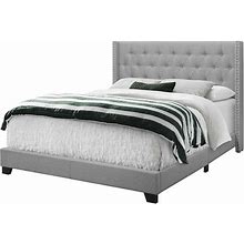 66.5"" X 87.5"" X 49.75"" Grey Foam Solid Wood Linen Queen Size Bed With A Chrome T
