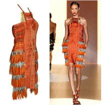 2011 Iconic Gucci Embroidered Orange Dress With Feathers