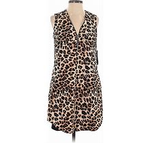 New York & Company Casual Dress V Neck Sleeveless: Brown Animal Print Dresses - Women's Size X-Small