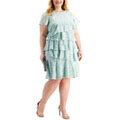 Jessica Howard Womens Ruffle Tiered Dress, Green, 20W