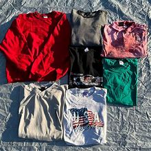 Jerzees Shirts | Vintage Mens Clothing Lot Of 7 Tops Xxl Crewneck, Polo Shirt, T-Shirts L/S | Color: Gray/Red | Size: Xxl