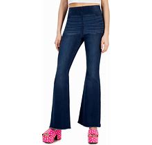 Tinseltown Women's Pull-On Frayed-Hem Flare-Leg Denim Jeans - Dark Wash - Size 1