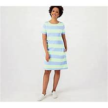 Isaac Mizrahi Live! Petite Rugby Stripe Short Sleeve Dress, Size Petite 2X, Light Blue