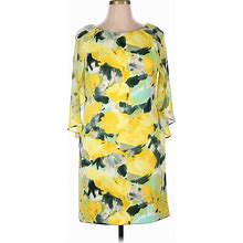 Donna Ricco Casual Dress - Popover: Yellow Print Dresses - Women's Size 14