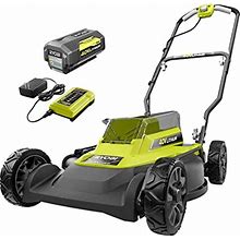 RYOBI RY401100-Y 18 in. 40-Volt 2-In-1 Lithium-Ion Cordless Battery Walk Behind Push Mower 4.0 Ah Battery/Charger Included