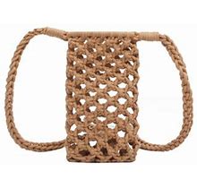 Women Crossbody Phone Bag Solid Color Hollow-Out Woven Cell Phone Bags