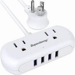SUPERDANNY Power Strip With USB Mini Surge Protector With Wide-Spaced Outlets & 4 USB Ports 5 ft Extension Cord Flat Plug Charging Station For Travel