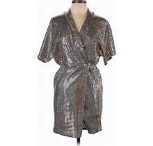 Flounce Casual Dress - Wrap V-Neck Short Sleeves: Silver Dresses - New - Women's Size 10