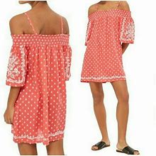 Topshop Dresses | Topshop Embroidered Off The Shoulder Dress 10 | Color: Red | Size: 10