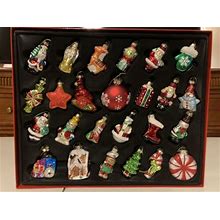 Set Of 25 Christmas Glass Ornaments With Storage Box