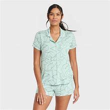 Women's Beautifully Soft Short Sleeve Notch Collar Top And Shorts Pajama Set - Stars Above Green/Floral XXL
