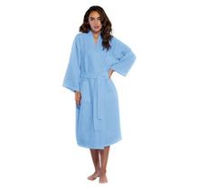 Turquaz Linen Lightweight Long Waffle Kimono Spa Robe For Women (Small/Medium, Serenity Blue)
