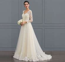 JJ's House Long Wedding Dress Bridal Dress White Long Sleeves V-Neck Ball-Gown Princess 2024