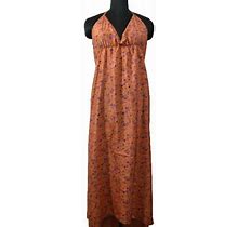 Elegant Women's Silk Maxi Dress - Orange Blossom Halter-Neck - Floral Print Long Teal Dress 100% Pure Silk From India