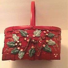 Red Christmas Wicker Basket Rectangular Joy Floral Display Decor