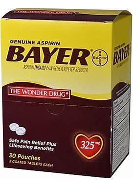 Bayer 325Mg Genuine Buffered Aspirin (NSAID) Tablet, 2/Pouch, 30 Pouches/Box (64268)