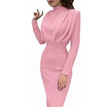 Aayomet Women's Summer Casual Dress Womens Wrap V Neck Dresses For Wedding Guest Casual Pleated Long Sleeve Mini Dress,Pink L