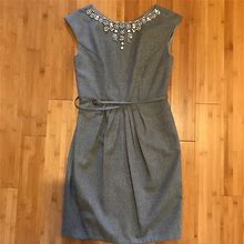 Chetta B Dresses | Wool Dress With Beaded Neckline | Color: Gray | Size: 2