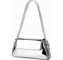 WELLATENT Silver Bag Evening Clutch Bag Sparkly Satchel Patent Leather Y2K Handbag Crossbody Metallic Purses For Party.