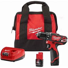 Milwaukee 2407-22 M12 12V Lithium-Ion Cordless 3/8 in. Drill/Driver Kit With Two 1.5 Ah Batteries, Charger And Tool Bag