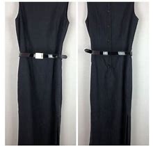 Merona 100% Linen Dress Small Black Maxi Sleeveless Belted Side Slits