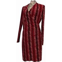 Norma Kamali Dress Womens Small Red Multi Jersey Slinky Ruched Side